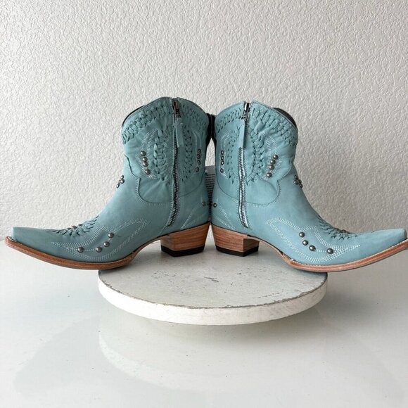 Lane COSSETTE Womens Cowboy Booties 11 Blue Leather Cowgirl Western Short Boots - Picture 8 of 13